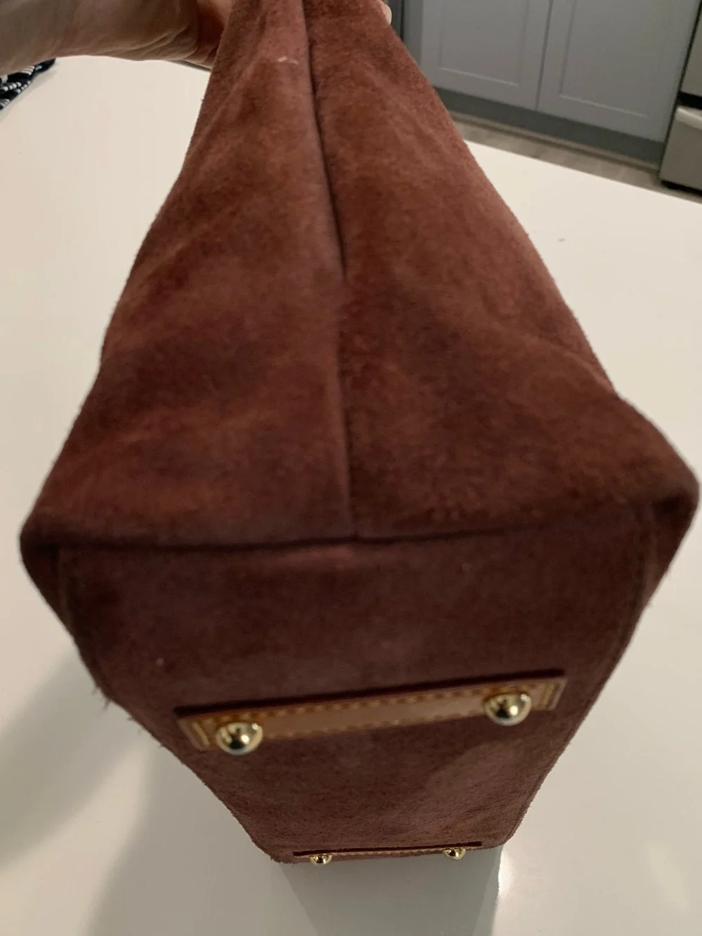 Dooney & Bourke Suede Leather Shoulder Hobo Bag, Brown Wine Slouch Tan Trim - Picture 7 of 14
